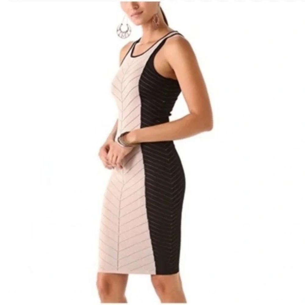 Torn by Ronny Kobo black and Tan Bodycon Midi Dress